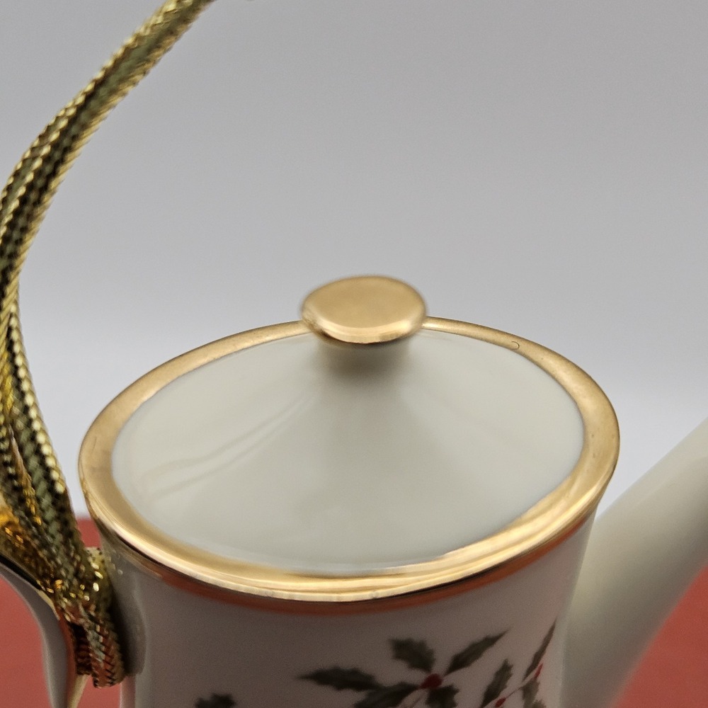 Lenox Christmas Teapot Hanging Ornament White Gold Holly - Thailand - Picture 6 of 7
